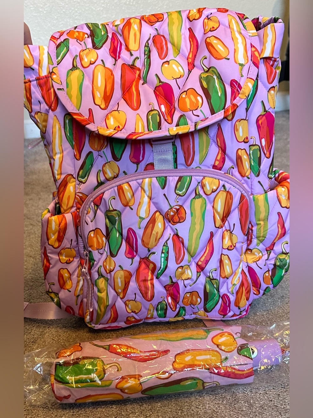 Vera Bradley Multicolor Garden Pepper Backpack with Umbrella NWT
